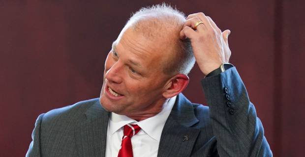 Kalen DeBoer speaks after being named Alabama football coach after the retirement of Nick Saban.